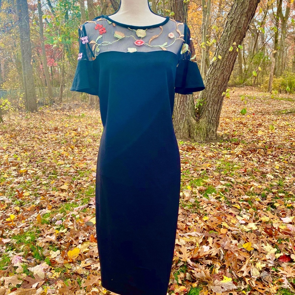 Black flower Mesh print dress